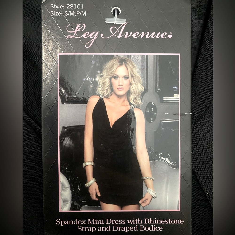 Spandex Mini Dress with Rhinestone Strap and draped bodice